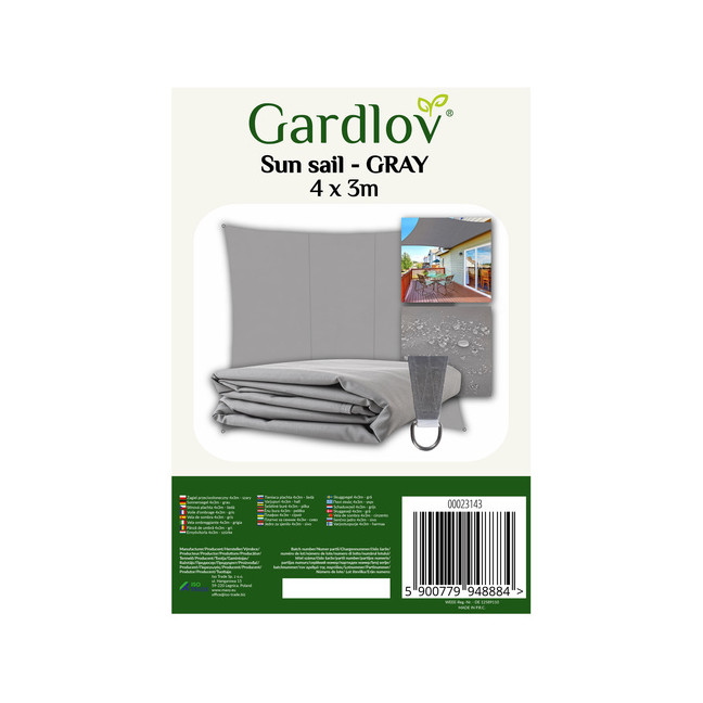 Shade sail 4x3m - grey Gardlov 23143 for gardens & terrace