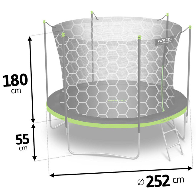 Garden trampoline 8ft/252cm with internal net and Neo-Sport ladder