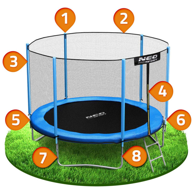 Garden trampoline 8ft/252cm with outdoor net and ladder