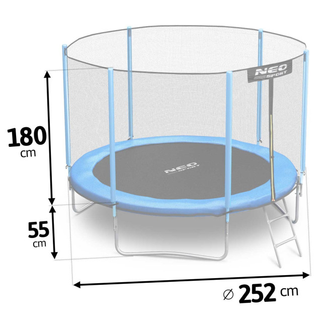 Garden trampoline 8ft/252cm with outdoor net and ladder