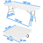 Folding catering table, length 240 cm - white