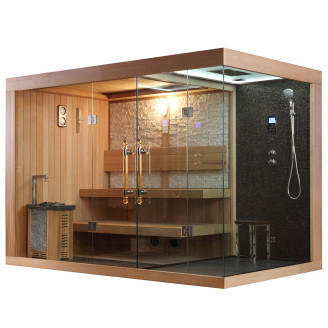 MUE-1388 Dry sauna with HARVIA 6 kW stove + Shower cabin with hydromassage and steam function | Luxury Relaxation