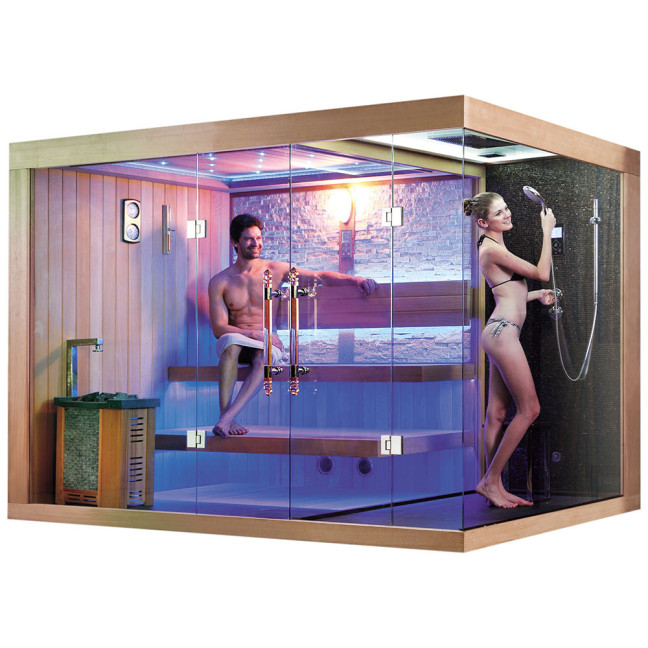 MUE-1388 Dry sauna with HARVIA 6 kW stove + Shower cabin with hydromassage and steam function | Luxury Relaxation