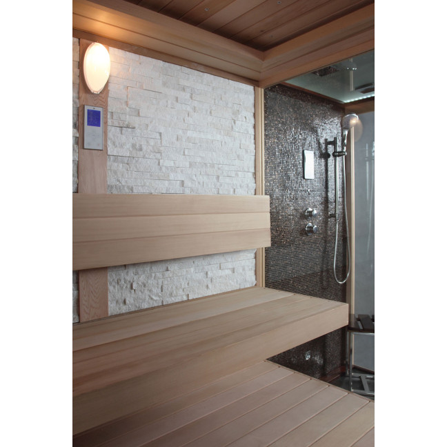 MUE-1388 Dry sauna with HARVIA 6 kW stove + Shower cabin with hydromassage and steam function | Luxury Relaxation