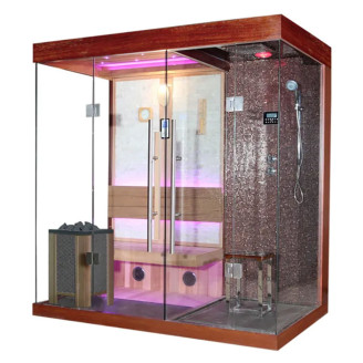 MUE-1389 Dry sauna with HARVIA 3 kW stove + Shower cabin with hydromassage and sauna function | Modern Design