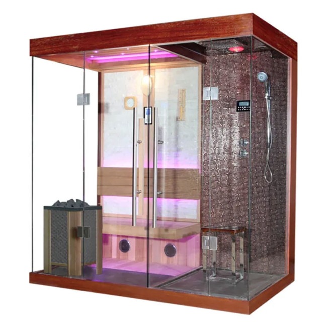 MUE-1389 Dry sauna with HARVIA 3 kW stove + Shower cabin with hydromassage and sauna function | Modern Design