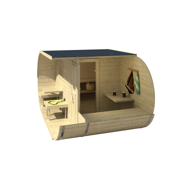 Oval Classic Outdoor Sauna for 5 people / Electric or Wood Burning Harvia Stove / High Quality Heat Treated Scandinavian Spruce
