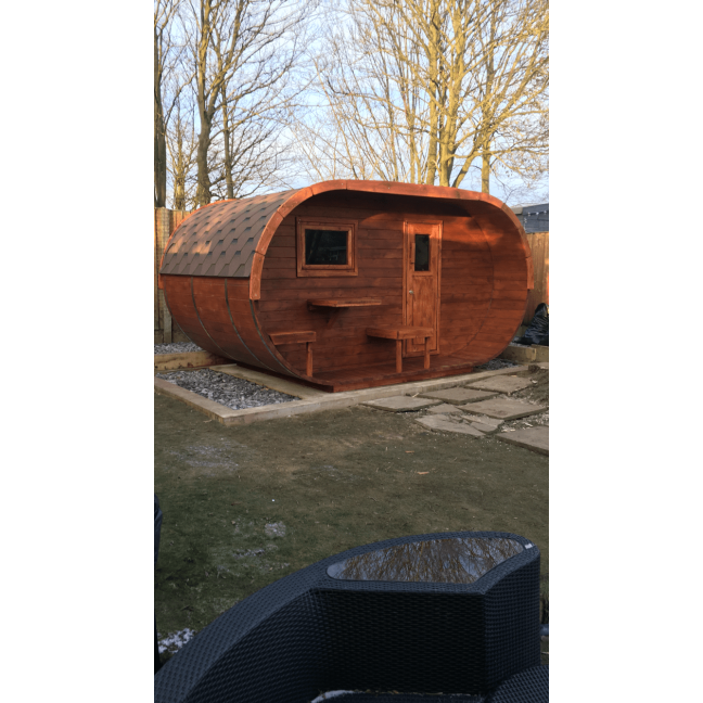 Oval Classic Outdoor Sauna for 5 people / Electric or Wood Burning Harvia Stove / High Quality Heat Treated Scandinavian Spruce