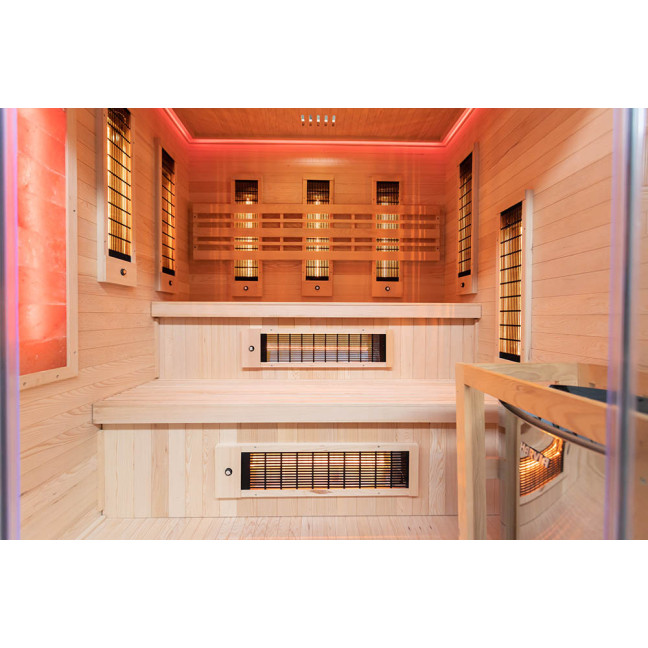 MO-EA4R-M COMBO Infrared/Finnish sauna with HARVIA 8 kW heater and salt stone | Modern Design | Thermo Wood