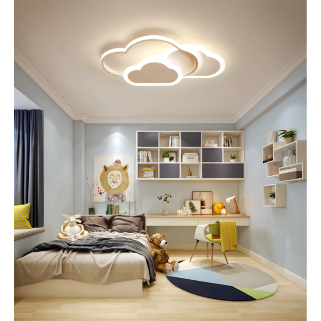 LAMPA DZIECIĘCA LED SUFIT BIAŁE CHMURKI 58W + PILOT DL-I03