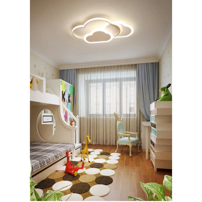 LAMPA DZIECIĘCA LED SUFIT BIAŁE CHMURKI 58W + PILOT DL-I03