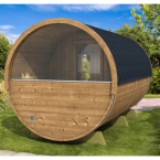 Barrel Sauna Sauna 400 Luxury (Half-Moon Glass) Outdoor 4-person / Electric or Wood-Burning Heater Harvia 400