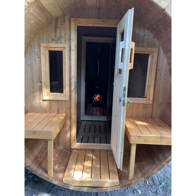Barrel Sauna Sauna 400 Luxury (Half-Moon Glass) Outdoor 4-person / Electric or Wood-Burning Heater Harvia 400