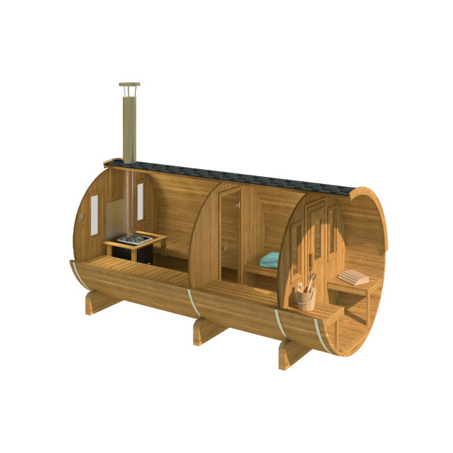 Barrel Sauna Sauna 400 Luxury (Half-Moon Glass) Outdoor 4-person / Electric or Wood-Burning Heater Harvia 400