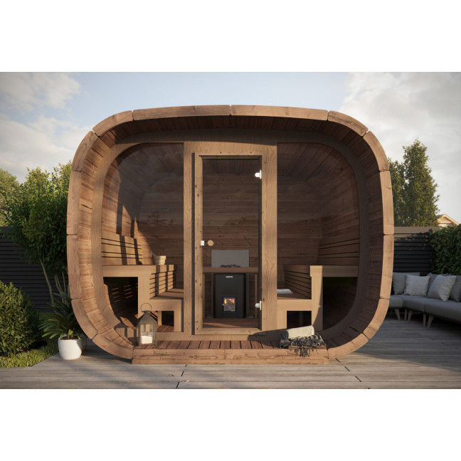 Sauna Cubus Premium (Full Front Glass) Outdoor for 4 persons / Electric or Wood-Burning Heater Harvia 400 / High Quality Heat