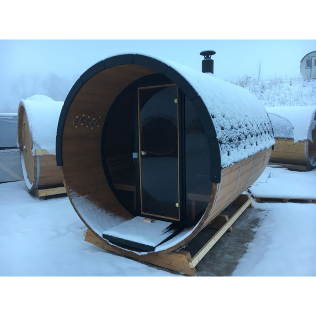Barrel Sauna 280 Delux (Full Front Glass) Outdoor for 4 persons / Electric or Wood-Burning Heater Harvia 400 / High Quality
