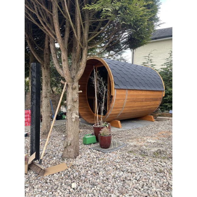 Barrel Sauna 280 Delux (Full Front Glass) Outdoor for 4 persons / Electric or Wood-Burning Heater Harvia 400 / High Quality