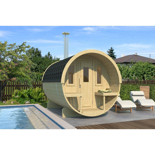 Barrel Sauna 280 Delux (Full Front Glass) Outdoor for 4 persons / Electric or Wood-Burning Heater Harvia 400 / High Quality