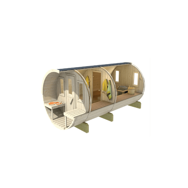 Barrel Sauna Garden Sauna 400 for 7 persons / Electric or Wood-Burning Harvia Stove  / High Quality Scandinavian Spruce