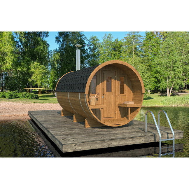 Barrel Sauna Garden Sauna 400 for 7 persons / Electric or Wood-Burning Harvia Stove  / High Quality Scandinavian Spruce
