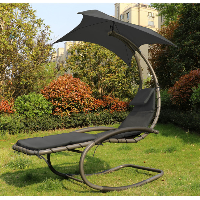 Beach Lounger Garden Chair | Lounge chair with canopy, hammock for balcony or patio Beige/Grey | Garden hammock