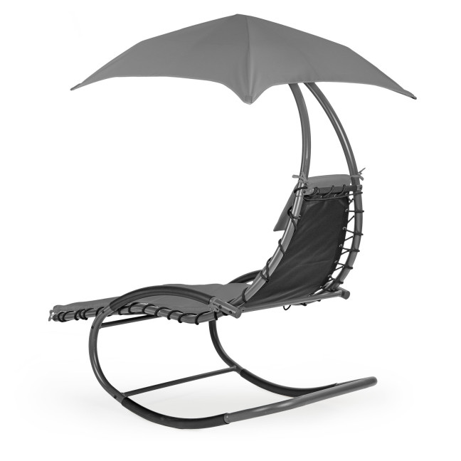 Beach Lounger Garden Chair | Lounge chair with canopy, hammock for balcony or patio Beige/Grey | Garden hammock on a stand