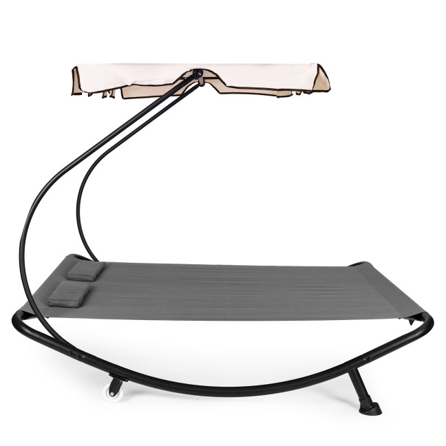 Double Garden Lounger | Beach lounger with adjustable canopy hammock for patio balcony Grey | Garden hammock on a stand