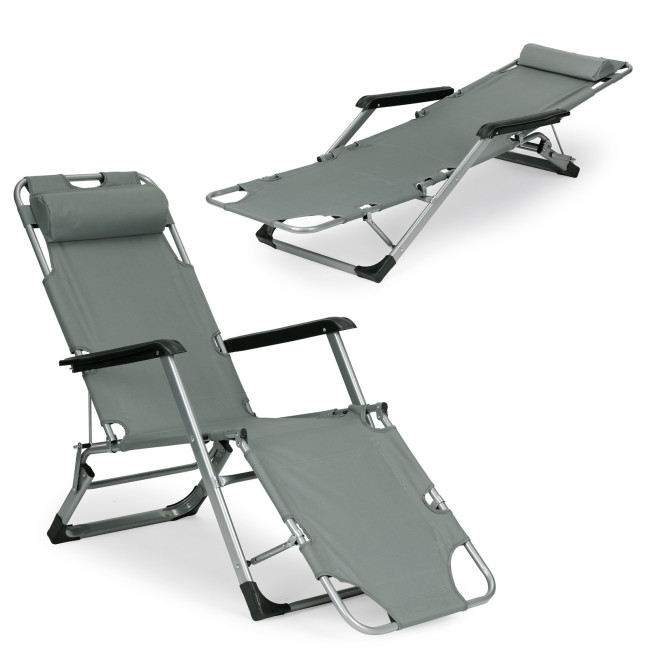 Beach Chair 2-in-1 Garden Lounge Chair | Folding lounge chair for balcony or patio Beige/Black/Blue/Grey |garden chair,