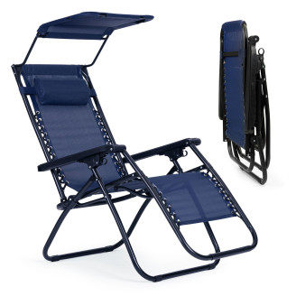 Beach Garden Lounger | Adjustable backrest with movable canopy for patio or balcony Beige/Grey/Blue | Garden furniture,