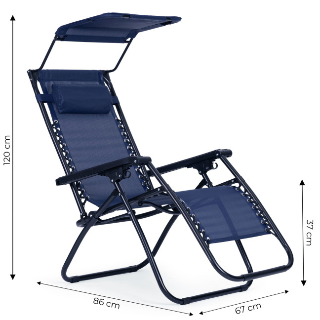 Beach Garden Lounger | Adjustable backrest with movable canopy for patio or balcony Beige/Grey/Blue | Garden furniture