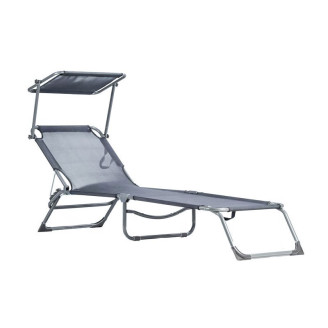 Folding Garden Lounge Chair for Balcony | Lounger with adjustable canopy Black/Grey