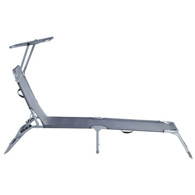 Folding Garden Lounge Chair for Balcony | Lounger with adjustable canopy Black/Grey