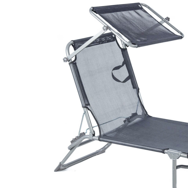 Folding Garden Lounge Chair for Balcony | Lounger with adjustable canopy Black/Grey