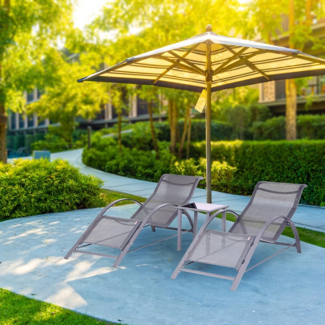 Garden Lounger Set with Side Table | Loungers with side table for patio or balcony Black/Grey | Garden table, patio