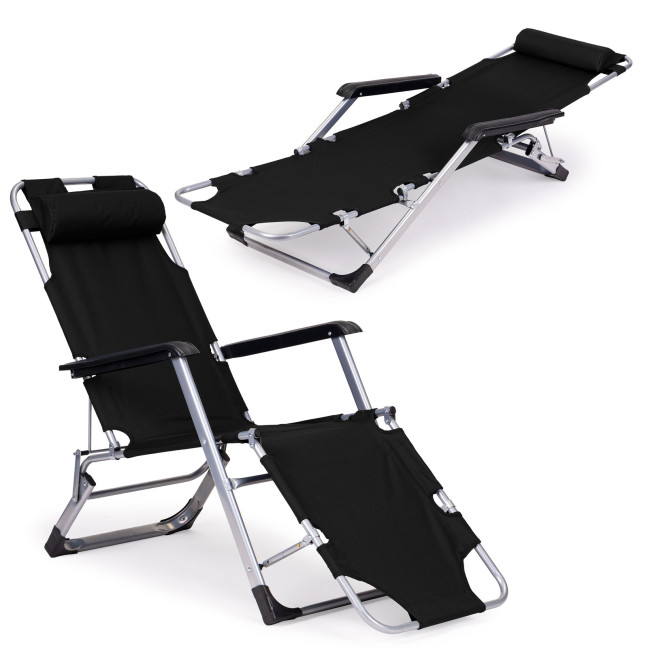 Beach Chair 2-in-1 Garden Lounge Chair | Folding lounge chair for balcony or patio Beige/Black/Blue/Grey | garden chair,