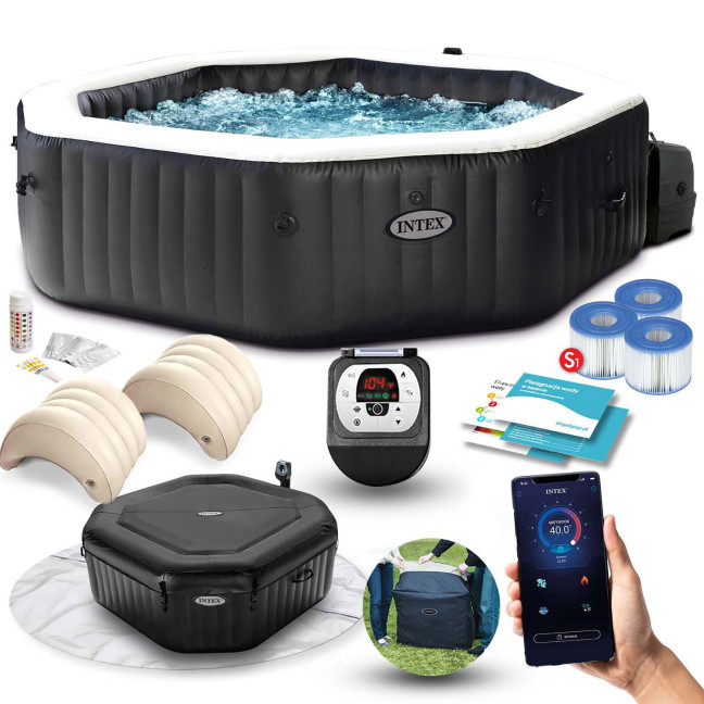 Inflatable Jacuzzi INTEX 28458 SPA for 4 People 180x71 cm with Hydromassage and Premium Accessories