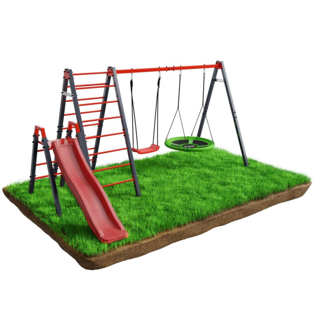 Climbing structure with swing and slide