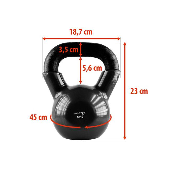 KNV12 BLACK KETTLEBELL CAST IRON VINYL-COATED HMS