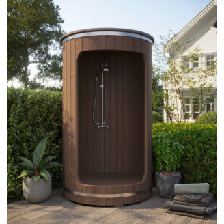 Barczni Rain-Series outdoor barrel shower — Nordic spruce luxury for year-round refreshment.