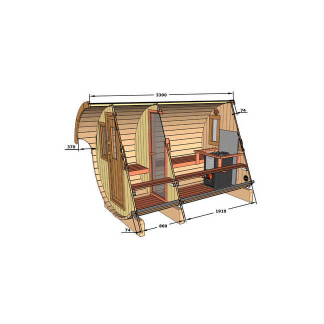 Barrel Outdoor Sauna 330 for 6 persons / Electric or Wood-Burning Harvia Stove  / High Quality Scandinavian Spruce (Thermwood)