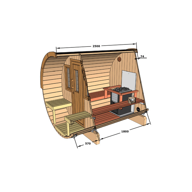 Barrel Outdoor Sauna 250 for 4 persons / Electric or Wood-Burning Harvia Stove  / High Quality Scandinavian Spruce (Thermwood)