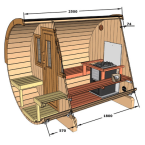Barrel Outdoor Sauna 250 for 4 persons / Electric or Wood-Burning Harvia Stove  / High Quality Scandinavian Spruce (Thermwood)
