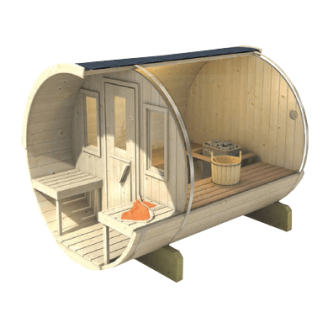 Barrel Outdoor Sauna 250 for 4 persons / Electric or Wood-Burning Harvia Stove  / High Quality Scandinavian Spruce (Thermwood)