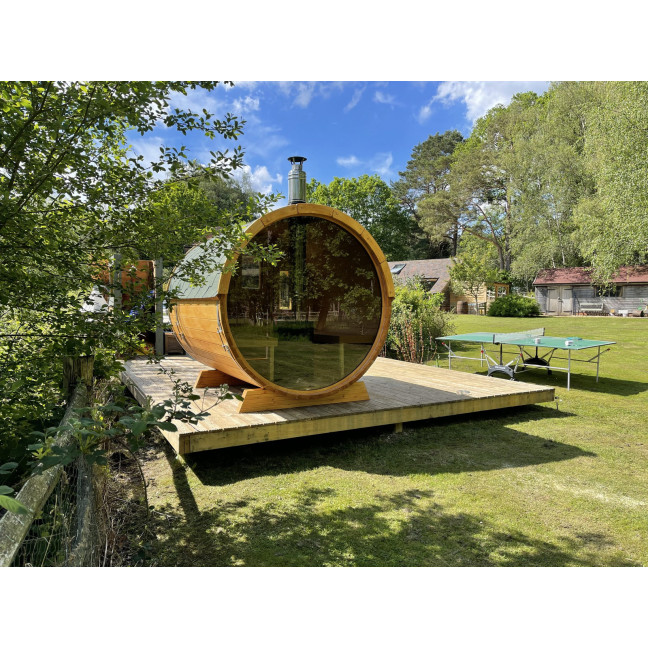 Barrel Outdoor Sauna 250 for 4 persons / Electric or Wood-Burning Harvia Stove  / High Quality Scandinavian Spruce (Thermwood)