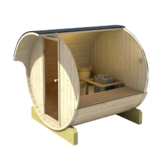 Barrel Outdoor Sauna 220 for 4 persons / Electric or Wood-Burning Harvia Stove  / High Quality Scandinavian Spruce (Thermwood)