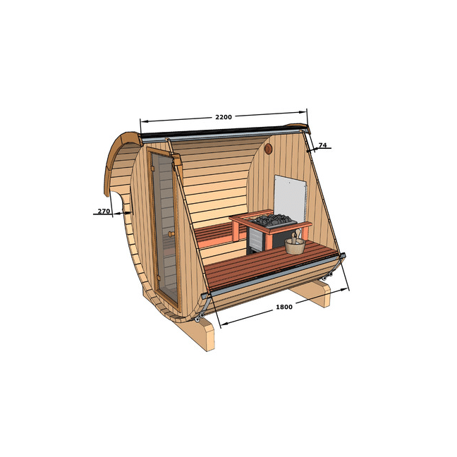 Barrel Outdoor Sauna 220 for 4 persons / Electric or Wood-Burning Harvia Stove  / High Quality Scandinavian Spruce (Thermwood)