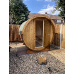 Barrel Outdoor Sauna 220 for 4 persons / Electric or Wood-Burning Harvia Stove  / High Quality Scandinavian Spruce (Thermwood)