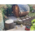 Barrel Outdoor Sauna 220 for 4 persons / Electric or Wood-Burning Harvia Stove  / High Quality Scandinavian Spruce (Thermwood)
