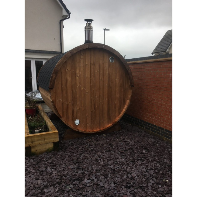 Barrel Outdoor Sauna 220 for 4 persons / Electric or Wood-Burning Harvia Stove  / High Quality Scandinavian Spruce (Thermwood)